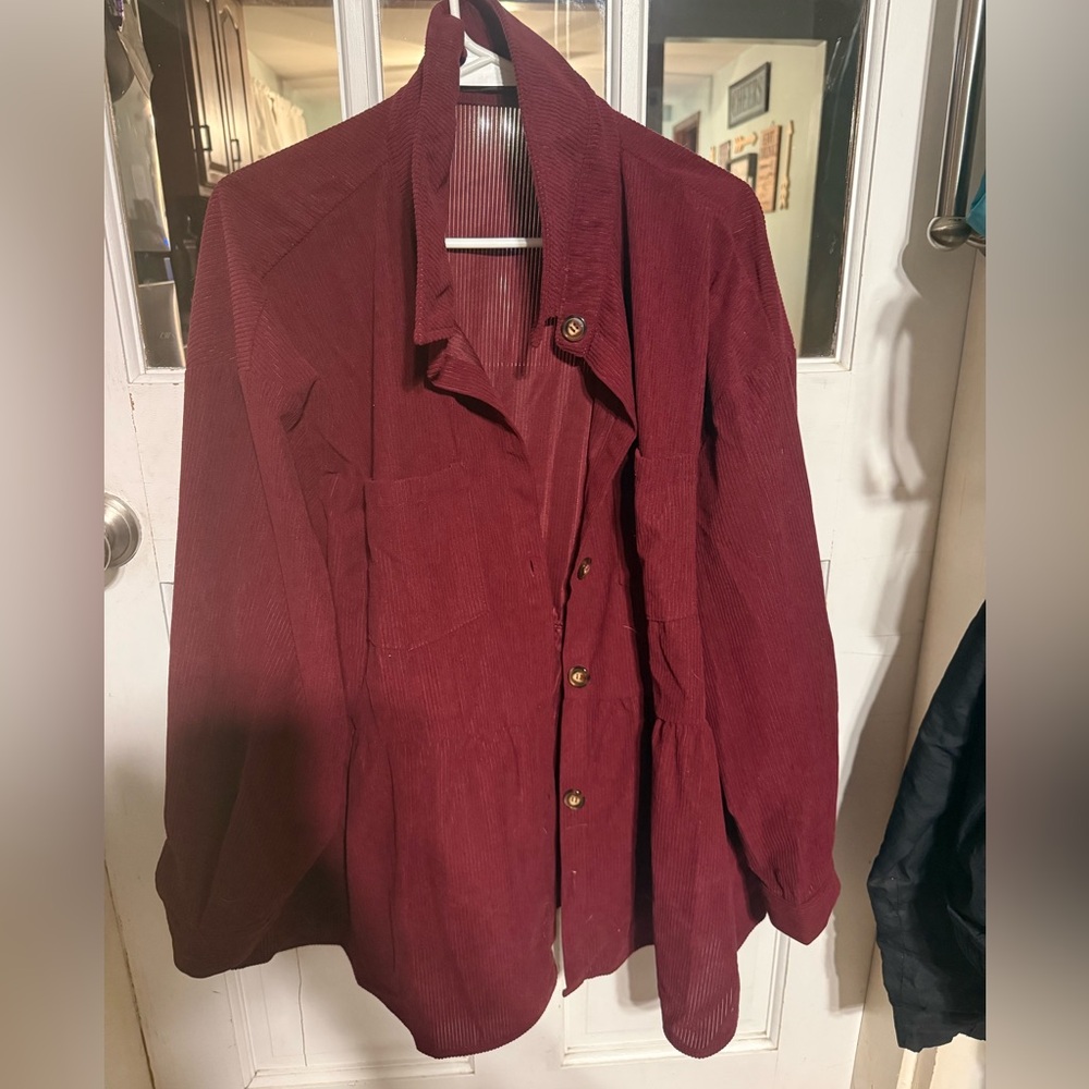 BloomChic Corduroy Button-Front Jacket in Wine